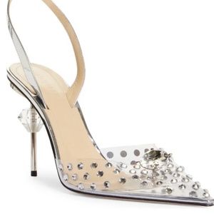 MACH & MACH Crystal Embellished Clear Ankle Strap Pump Heels Size US 7/ EUR 37,5